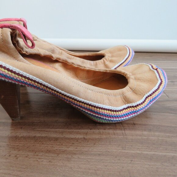 C.N.C COSTUME NATIONAL Tan Leather Boho Crochet Heeled Slip On Shoes - Size 9.5 - Picture 10 of 16